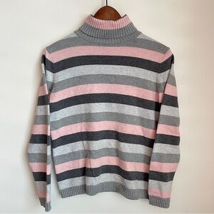 Vintage Pendleton Striped Turtleneck Sweater Small Pink Grey Cotton Preppy 90s